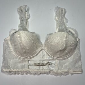 $79 Intimissimi 34B Pretty Flowers Balconette Bra Embroidery Lace White sexy